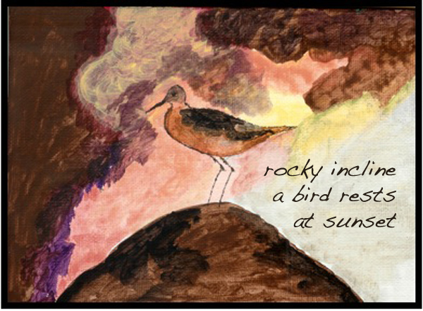 'rocky incline / a bids rests / at sunset' by Emily Romano