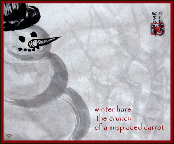 'winter hare / the crunch / of a misplaced carrot' by Nicole Pakan