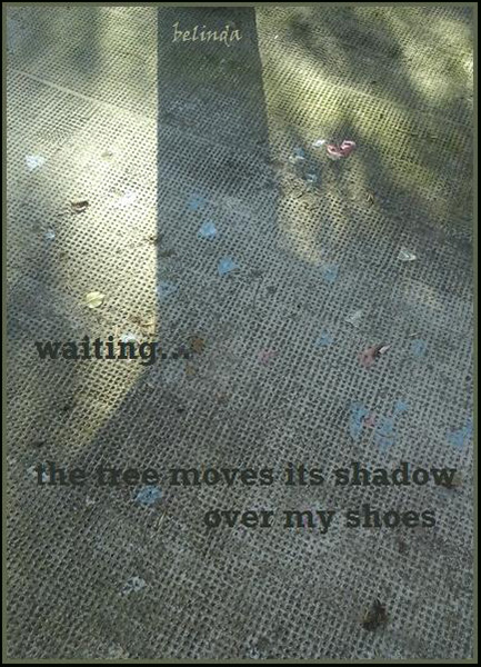 "waiting... / the tree moves its shadow / over my shoes' by Belinda Bovari