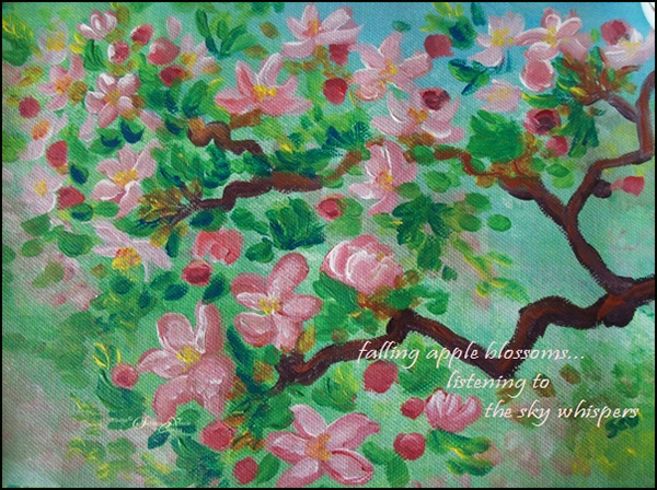 'falling apple blossoms... / listening to / the sky whispers' by Steliana Voicu