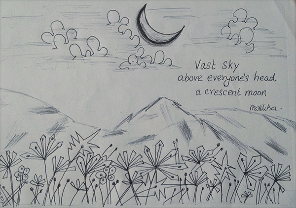 'vast sky / above eveyone's head / a crescent moon' by Mallika Chari