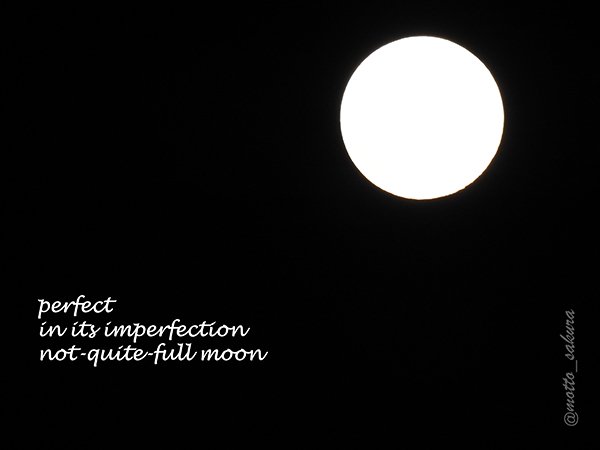 'perfect / in its imperfection / not-quite-full moon' by David Kelly