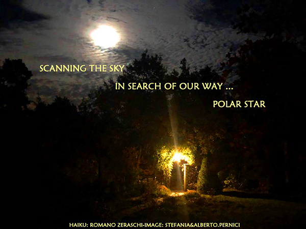 'scanning the sky / in search of our way... / polar star' by Romano Zeraschi. Art by Stefania&Alberto Pernici