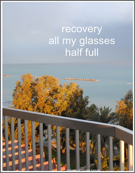 'recovery / all my glasses / half full ' by Wieslaw Karlinski