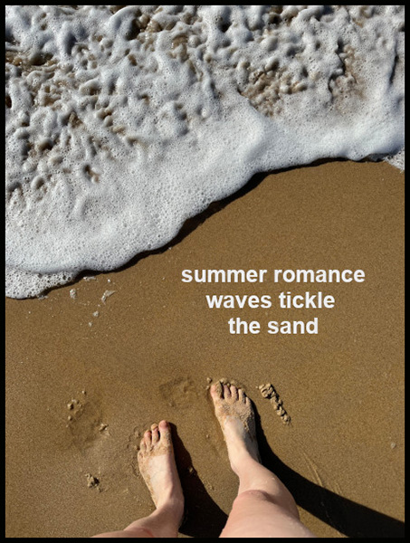 'summer romance / waves tickle / the sand' by Fiona Evans
