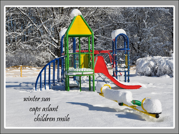 'winter sun / caps aslant / children smile' by Adam Augustin. Translated by Hubert Augustin.