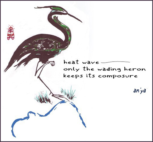 'heat wave /  only the wading heron / keeps its composure' by an'ya