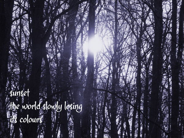 'sunset / the world slowly losing / its colours' by Maria Tomczak 'sunset / the world slowly losing / its colours' by Maria Tomczak