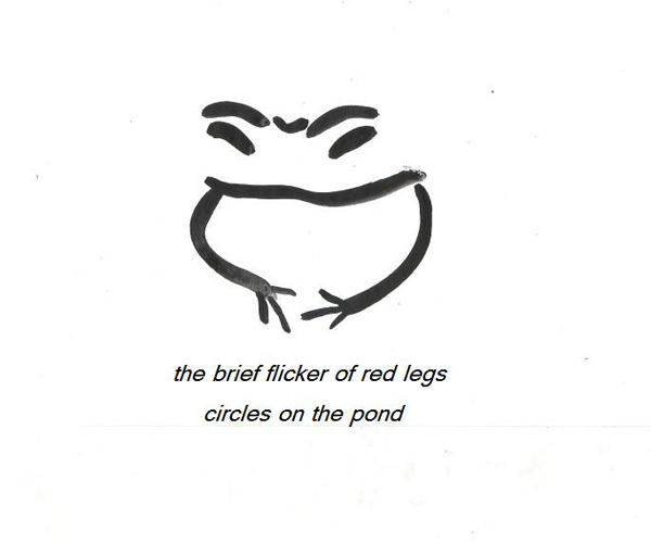 'the brief flicker of red legs / circles on the pond' by Azi Kuder