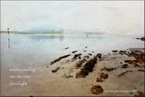 'midday sea fog / into the inlet /  cloud light' by Marietta McGregor