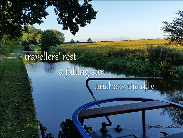 'traveler's rest / a falling sun / anchors the day' by David Kelly