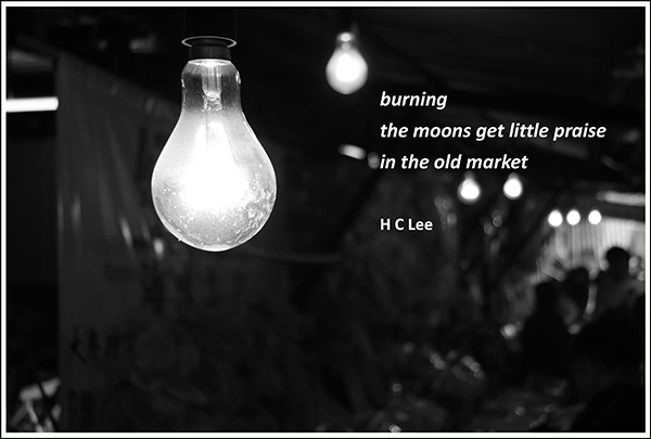 'burning / the moons get little praise / in the old market' by HC Lee