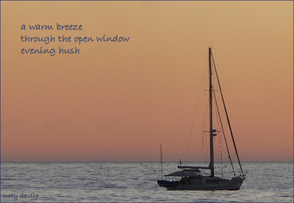 'a warm breeze / through the open window / evening hush' by Mary Davila