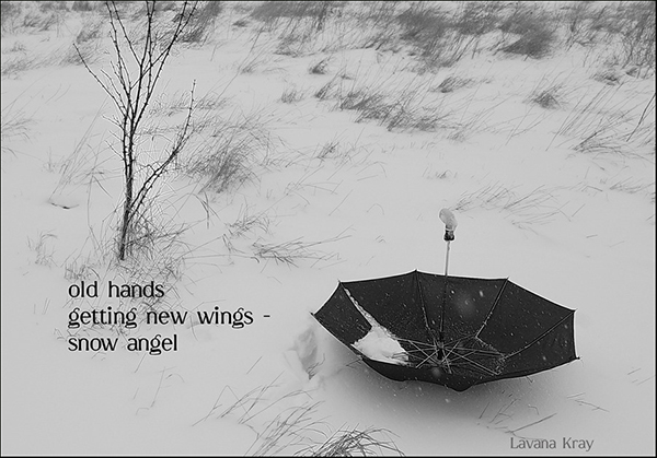 'old hands / getting new wings / snow angel' by Lavana Kray
