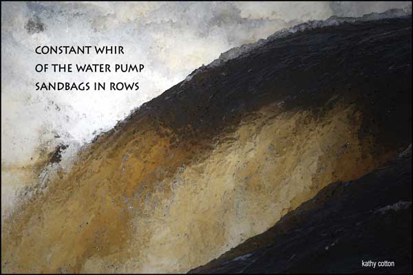 'constant whir / of the water pump / sandbags in rows' by Kathy Cotton