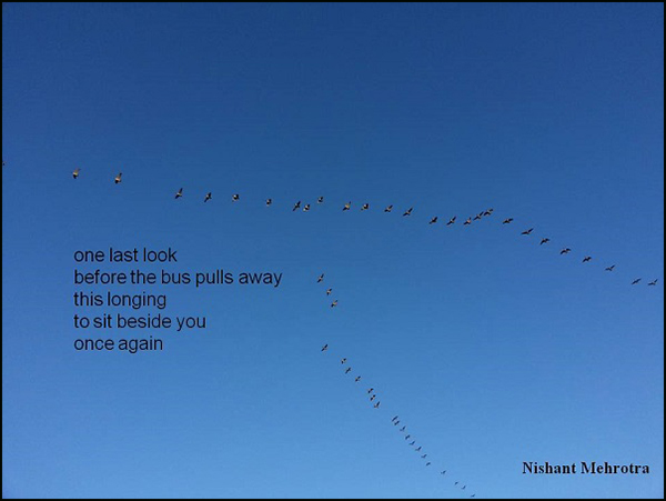 'one last look / before the bus pulls away / this longing / to sit beside you / once again' by Nishant Mehrotra