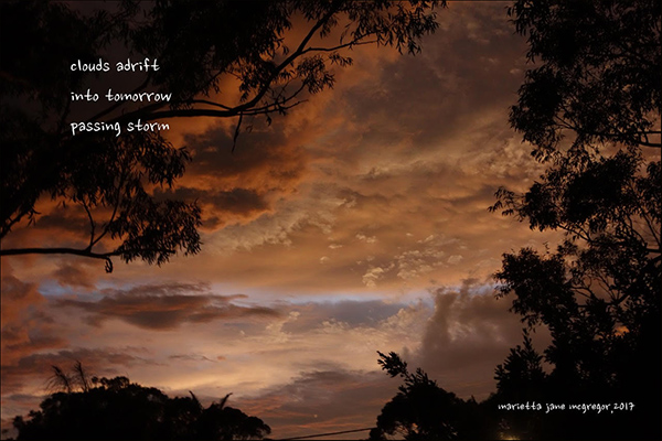 'clouds adrift / into tomorrow/ passing storm' by Marietta McGregor