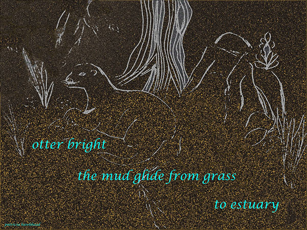 'otter bright / the mud glide from grass / to estuary' by Patricia Hawkhead