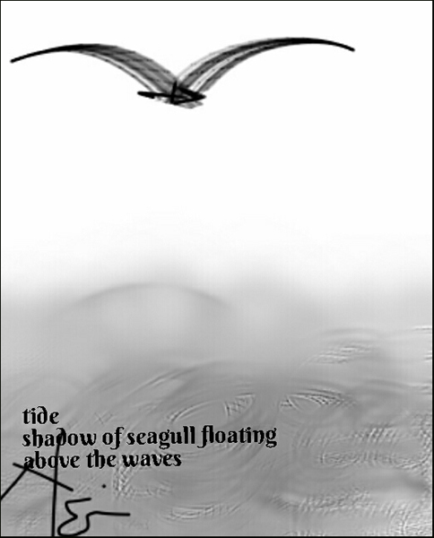 'tide / shadow of a seagull floating / above the waves' by Neni Rusliana