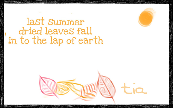 'last summer / dried leaves fall / in to the lap of earth' by Tia