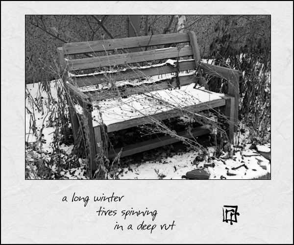 'a long winter / tires spinning / in a deep rut' by Ray Rasmussen