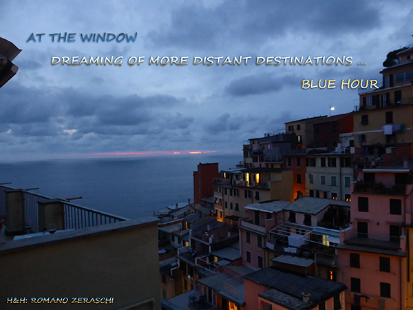 'at the window / dreaming of more distant destinations / blue hour' by Romano Zeraschi