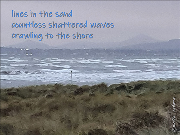'lines in the sand / countless shattered waves / crawling to the shore' by David Kelly