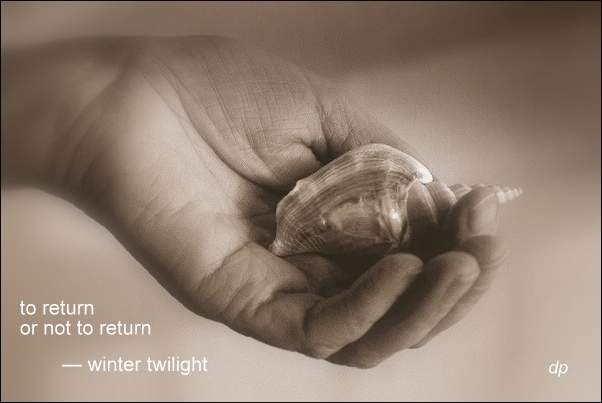 'to return  / or not to return / winter twilight' by Lech Szeglowski. Art by Dorota Pyra.