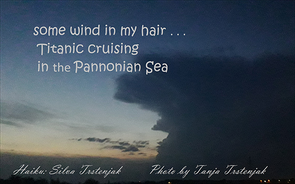 'some wind in my hair... / titanic cruising / in the Pannonian sea' by Silvia Trstenjak. Art by Tanja Trstenjak