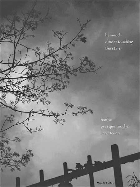 'hammock / almost touching / the stars' by Hassane Zemmouri. Art by Magali Bretou