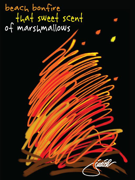'beach bonfire / that sweet scent / of marshmallows' by Judith Gorgone