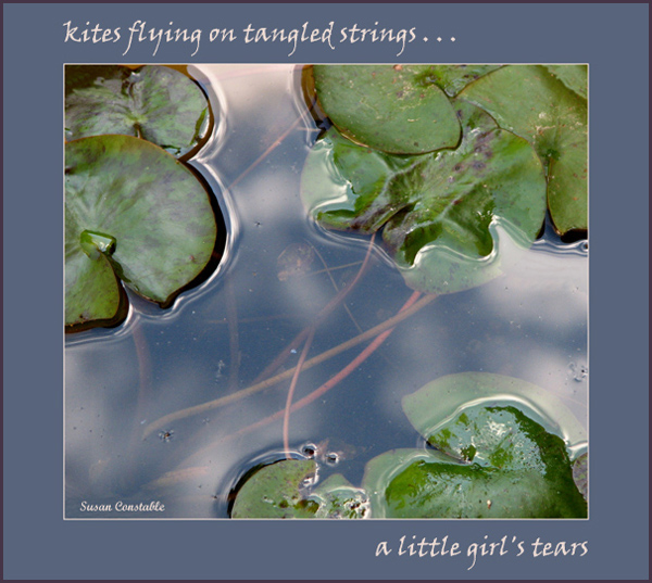 'kites flying on tangled strings... / a little girl's tears' by Susan Constable