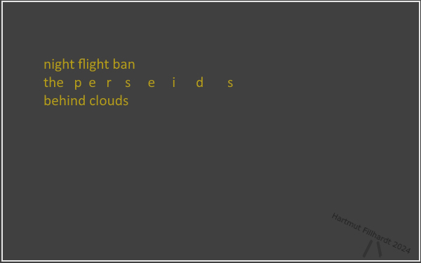 'night fight ban / the perseids / behind clouds' by Hartmut Fillhardt