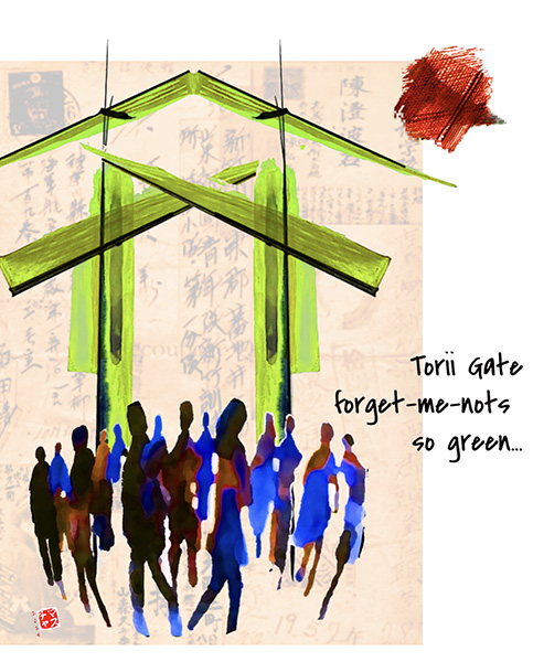 'torii gate /  forget-me-nots / so green...' by Krystof Mxchx