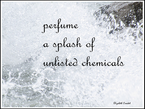 'perfume / a splash of / unlisted chemicals' by Elizabeth Crockett