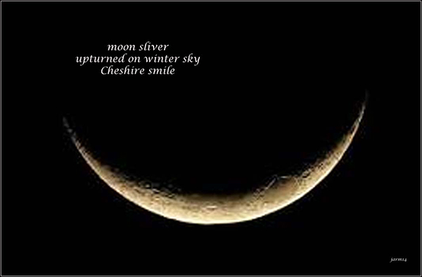 'moon sliver / upturned on a winter sky / Cheshire smile' by Judi Armbruster