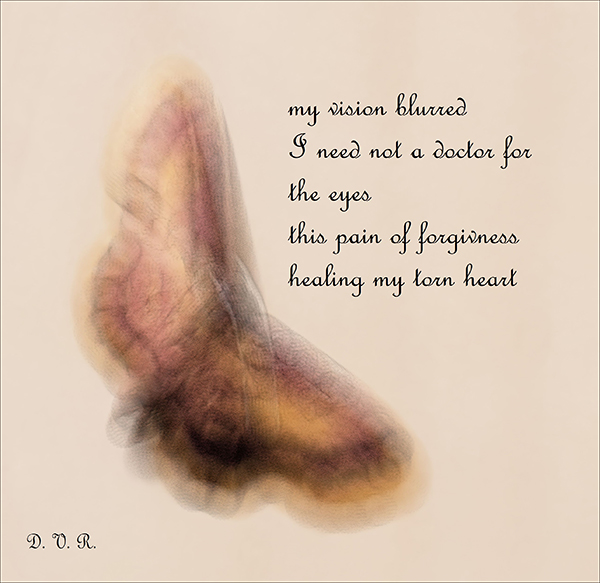 'my vision blurred / i need not a doctor for / the eyes / the pain of forgivness / healing my torn heart' by Durdja Rozic