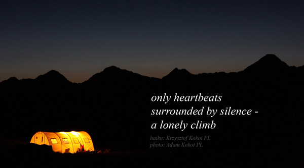 'only heartbeats / surrounded by silence / a lonely climb' by Krzysztof Kokot. Art by Adam Kokot.