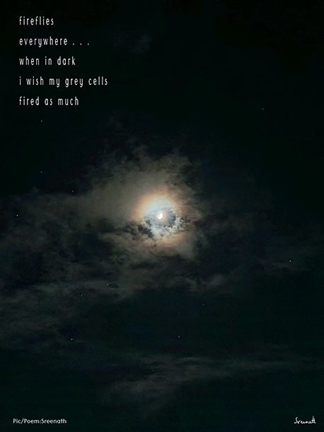 'fireflies / everywhere... / when in dark / i wish my grey cells / fired as much' by Sreenath Mysore. Art by Picsart 'fireflies / everywhere... / when in dark / i wish my grey cells / fired as much' by Sreenath Mysore. Art by Picsart