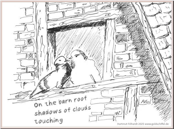 'on the barn roof / shadows of clouds / touching' by Hartmut Fillhart