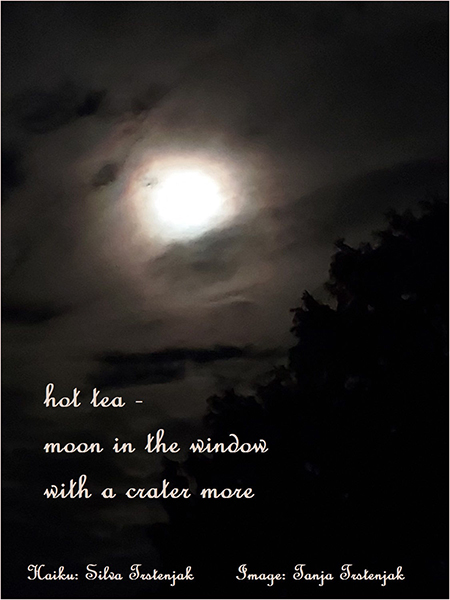 'hot tea / moon in the window / with a cuter more' by Silva Trstenjak. Art by Tanja Trstenjak 'hot tea / moon in the window / with a cuter more' by Silva Trstenjak. Art by Tanja Trstenjak