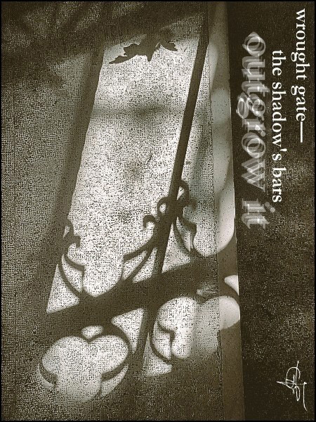 'wrought gate— / the shadow's bars / outgrow it' by Zsolt Rakusz 'wrought gate— / the shadow's bars / outgrow it' by Zsolt Rakusz