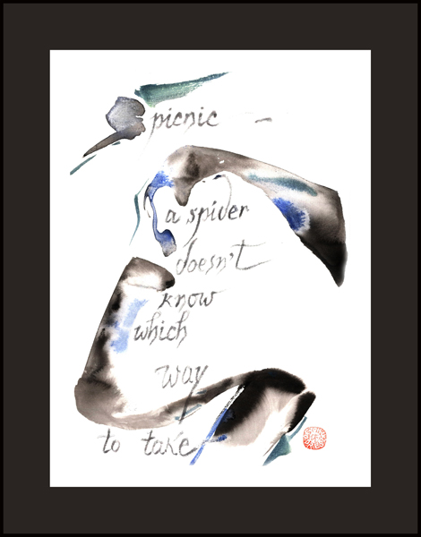 'picnic / a spider doesn't know / which way to take' by Ion Codrescu