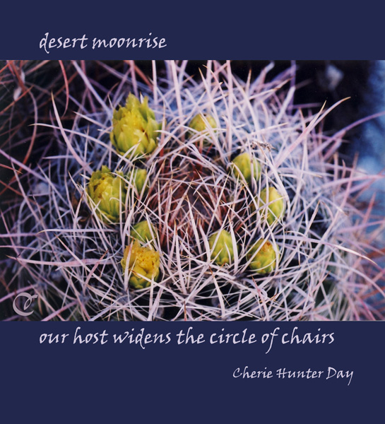 'desert moonrise / our host widens the circle of chairs' by Cherie Hunter Day.
