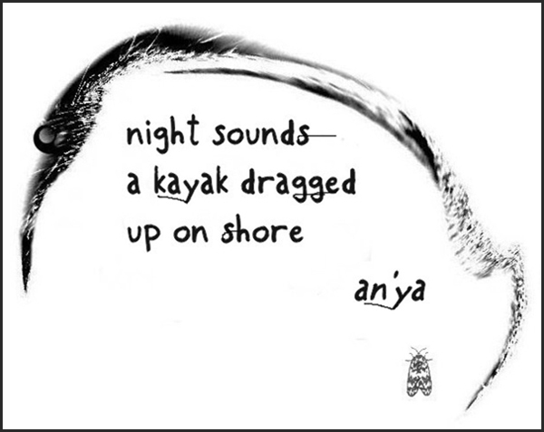 'night sounds / a kayak dragged / up on shore' by an'ya