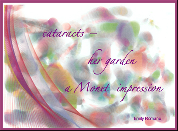 'cataracts / her garden / a Monet impression' by Emily Romano.