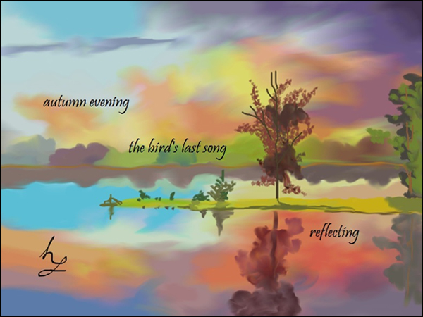 'autumn evening / the bird's last song / reflecting' by Heike Gewi