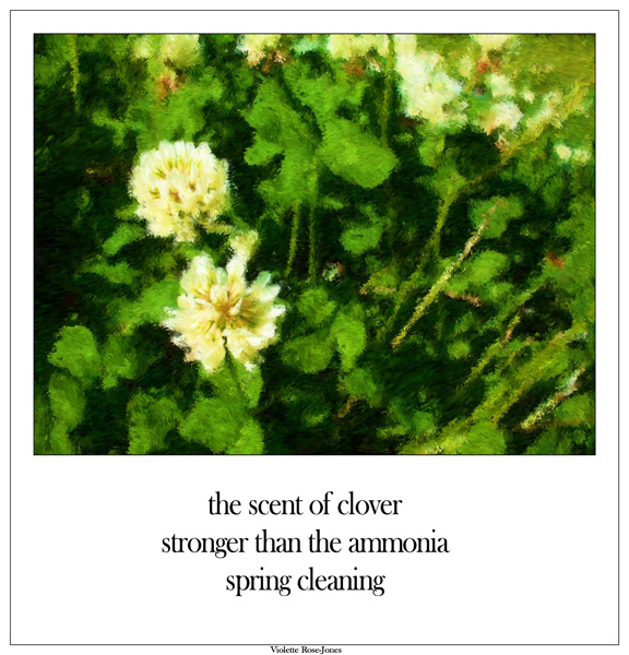 'the scent of clover / stronger than the ammonia / spring cleaning' by Violette Rose-Jones