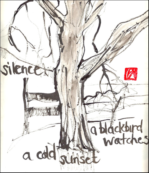 'silence / a blackbird watches / a cold sunset' by Beth Mcfarland